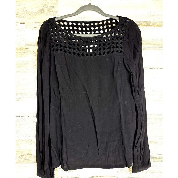 Diane Von Furstenberg women's 4 black eyelet long sleeve blouse boho viscose - Picture 1 of 4